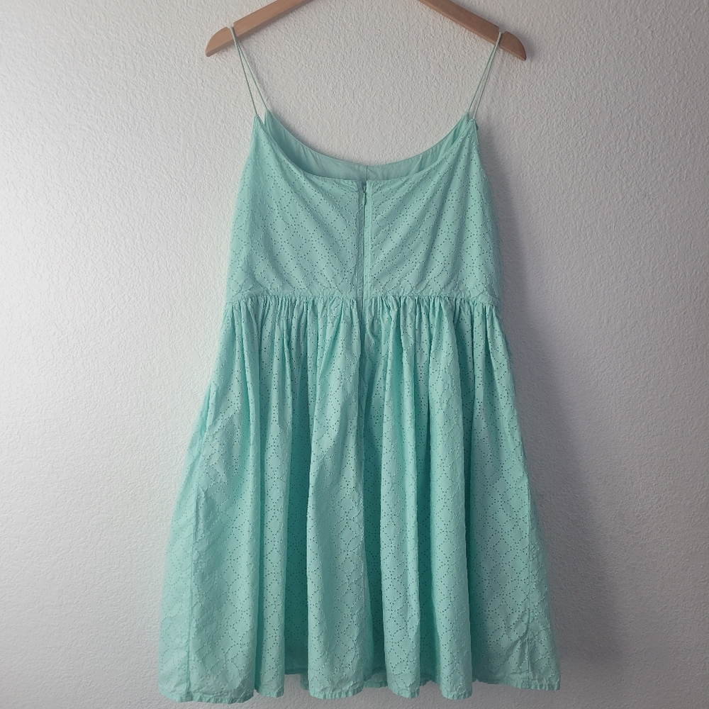 J. Crew Women's Mint Green Eyelet Fit & Flare Sleeveless Dress Size 14 | Spring - Picture 8 of 8